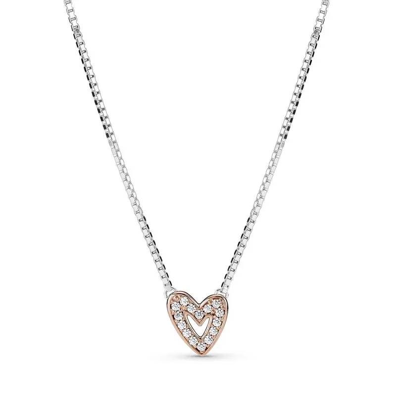 Collar Corazón De Diseño Libre Resplandeciente Recubrimiento En Oro Rosa 14k
