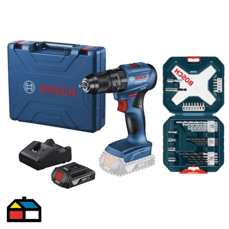 Taladro Atornillador Inalámbrico 13mm 18V GSB 185-LI + Set de 34 Accesorios + 1 Cargador + 1 Batería + Maletín Bosch