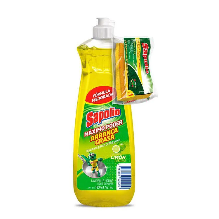 Lavavajilla Líquido Limón 1250ml + Esponja Sapolio