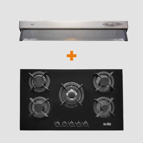 Encimera Vidrio Templado + Campana extractora Lazio 90 cm