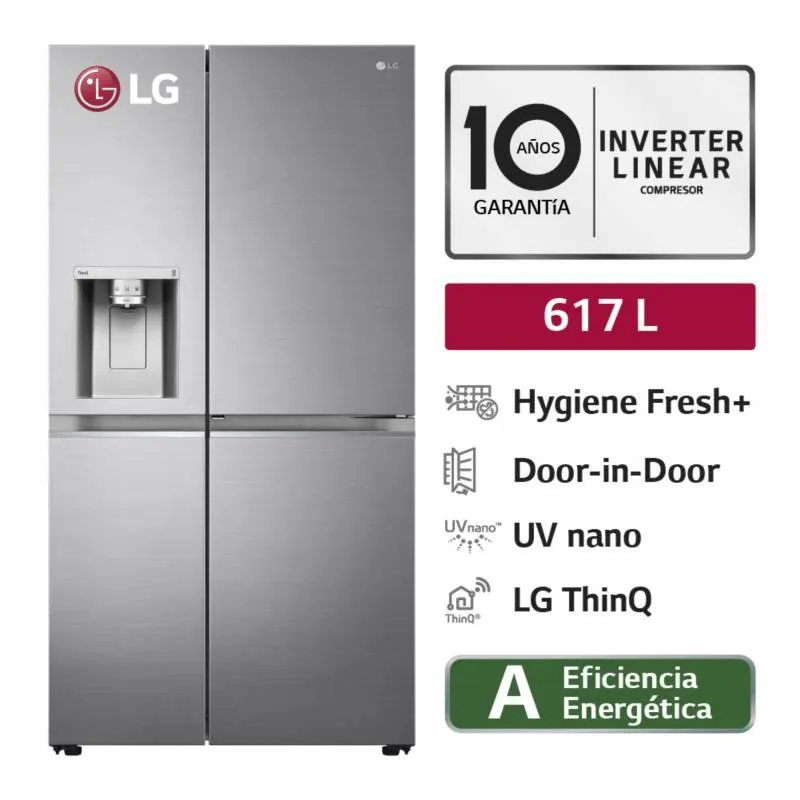 Refrigeradora 617 LT Side By Side LG con Conectividad Wi-Fi LS66SDP Plateada