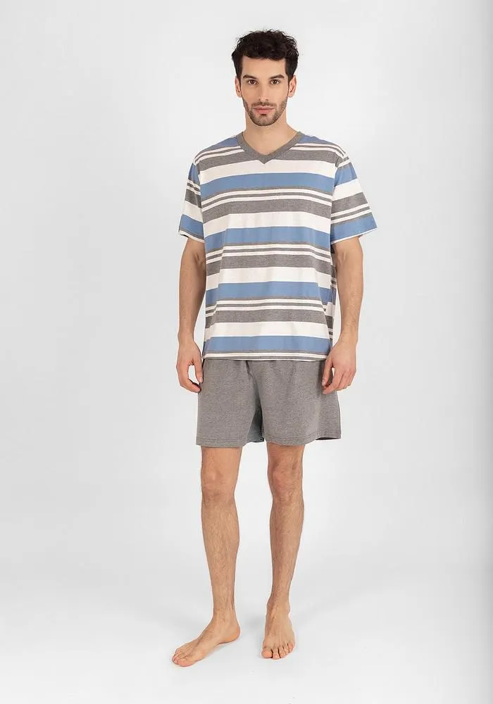 PIJAMA SHORT HOMBRE ALGODÓN CELESTE - 77.748