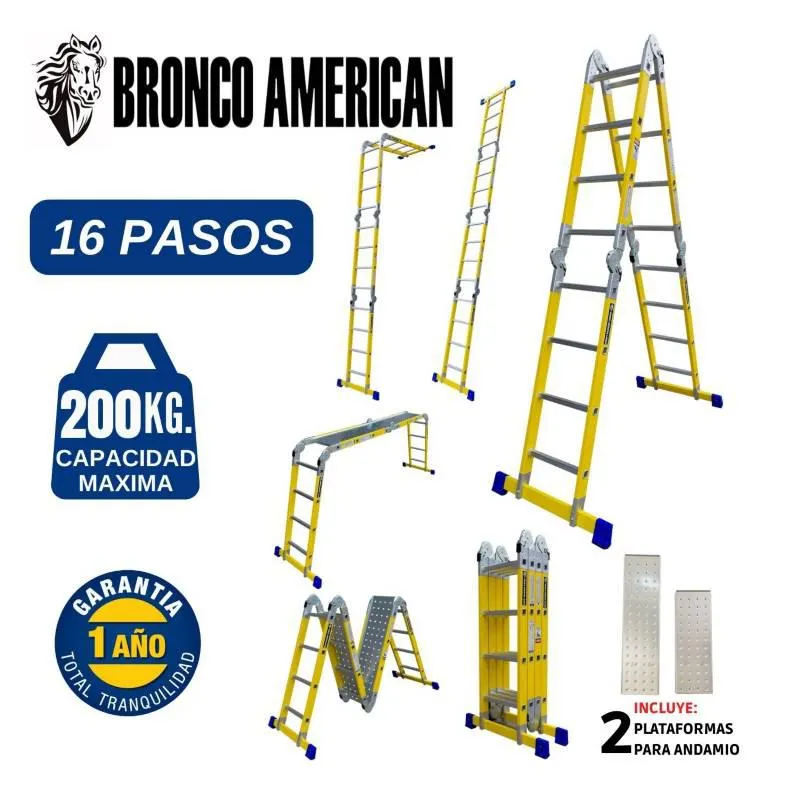 Escalera Fibra de Vidrio Multiposición de 16 Pasos 4x4.