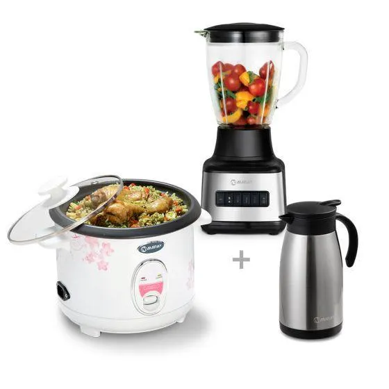Licuadora Miray 1.5L 500W LM-101V + Olla arrocera Miray OM-T336 1L Blanco + Termo Miray 1L TM-A10P + Set de Cubiertos Kokubo KK-351