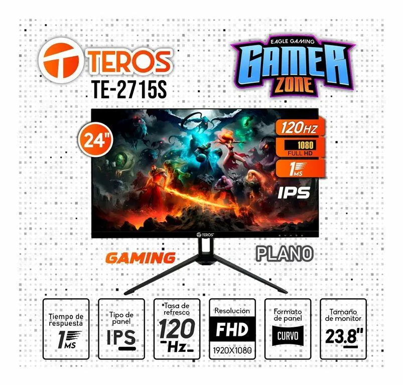 "Monitor Teros 24\" TE-2415S 23.8 IPS 120HZ 1MS HDMI VGA PARLANTE FHD"