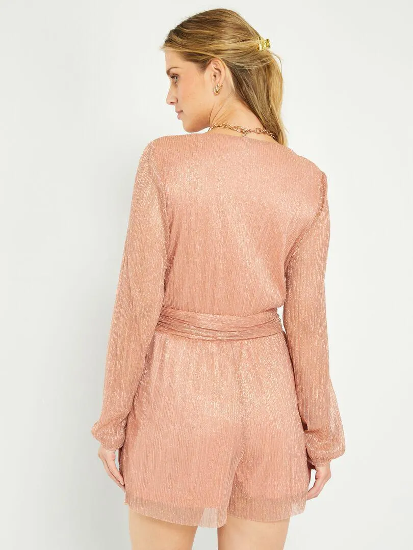 Combishort plissée brillant - Rose