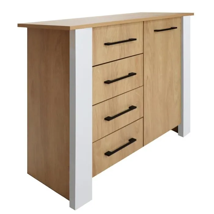 Komoda jednodrzwiowa z szufladami hikora naturalna / biały 106cm OSTIA