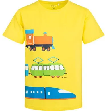 T-shirt z krótkim rękawem dla chłopca, z pojazdami, zółty 3-8 lat