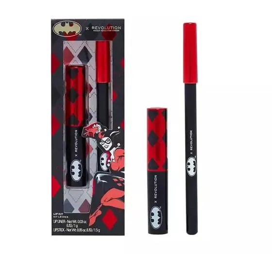 MAKEUP REVOLUTION X DC DANGEROUS RED HARLEY QUINN ZESTAW DO UST KONTURÓWKA + POMADKA