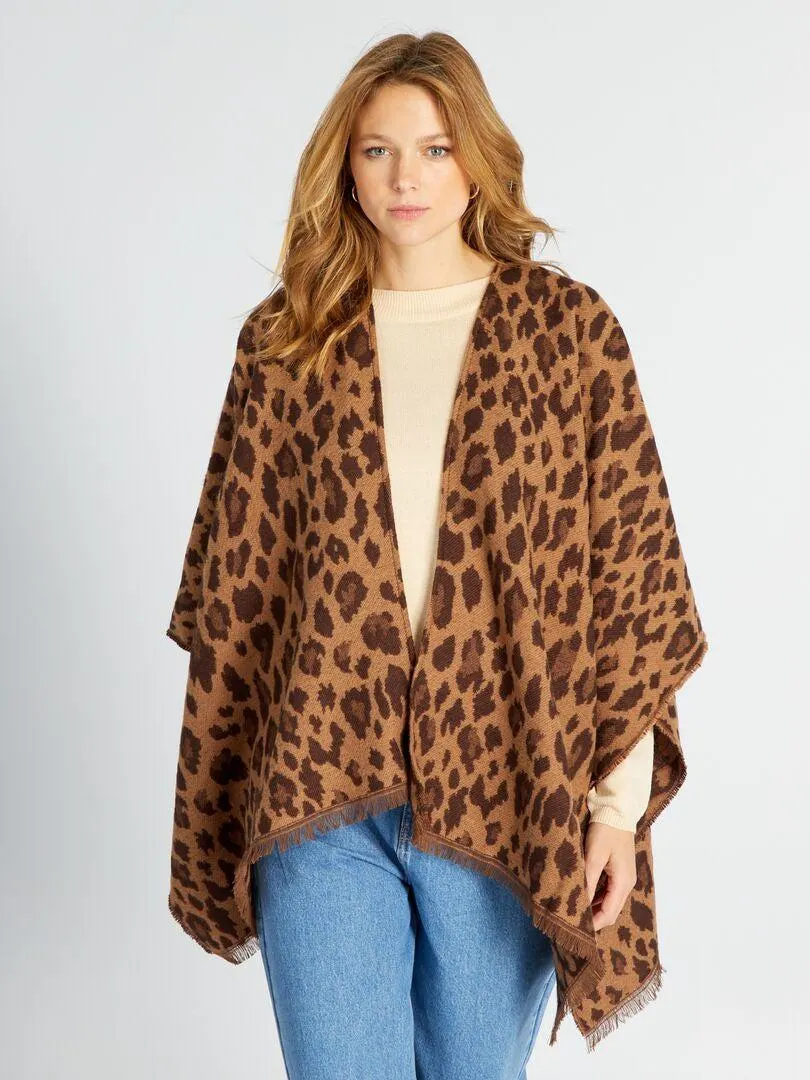 Poncho imprimé 'léopard' - Marron