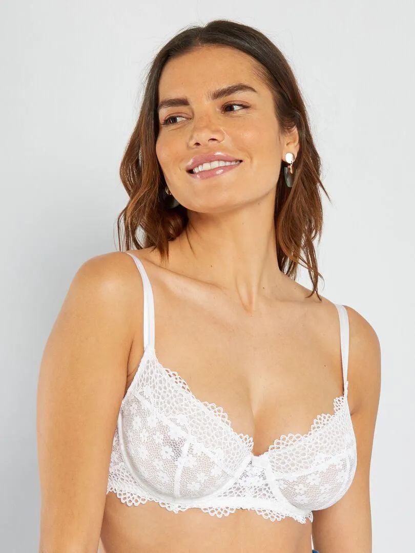 Soutien-gorge dentelle fleurie D/E&F - blanc