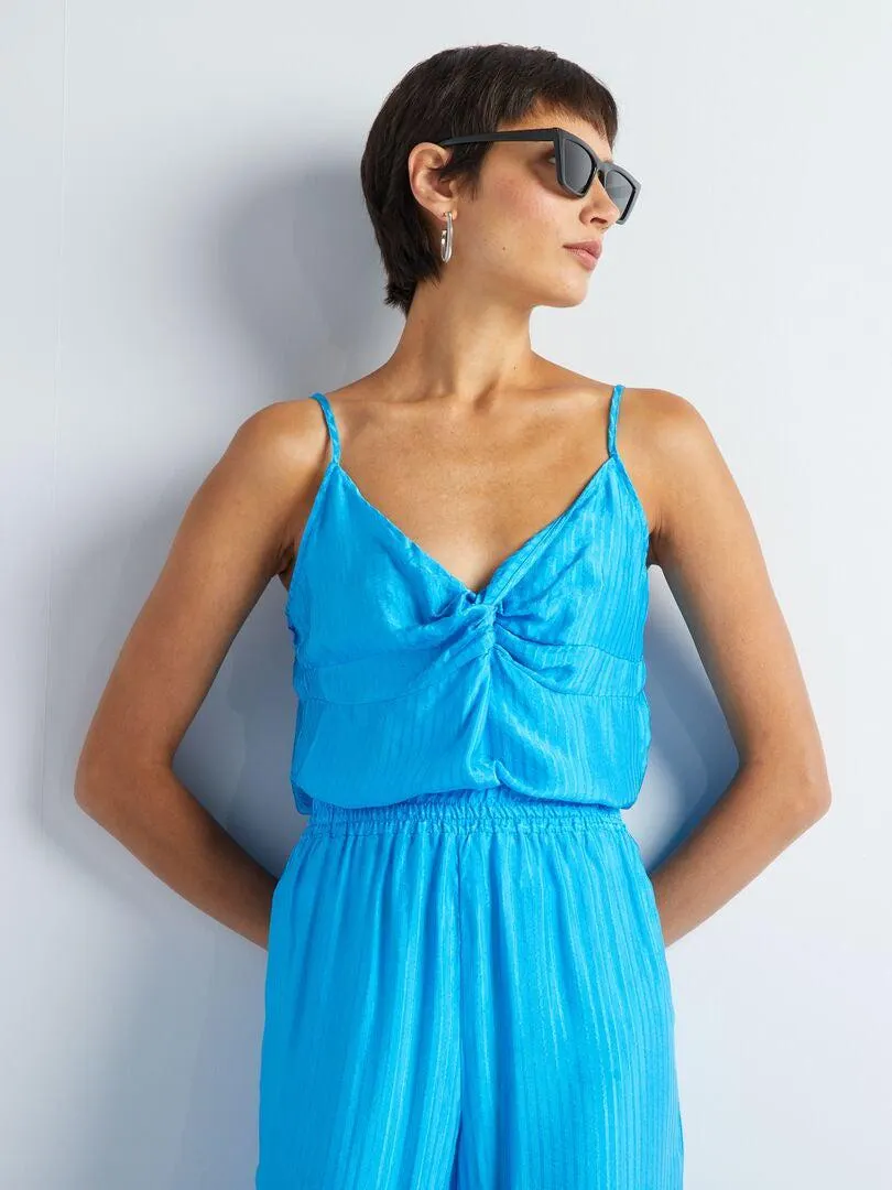 Top satiné à encolure twistée - bleu