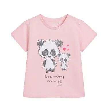 T-shirt dla dziecka do 2 lat, z misiami panda, jasnoróżowy