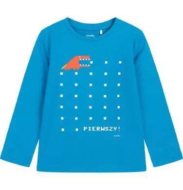 T-shirt z długim rękawem dla chłopca, z motywem komputerowym, niebieski 4-8 lat