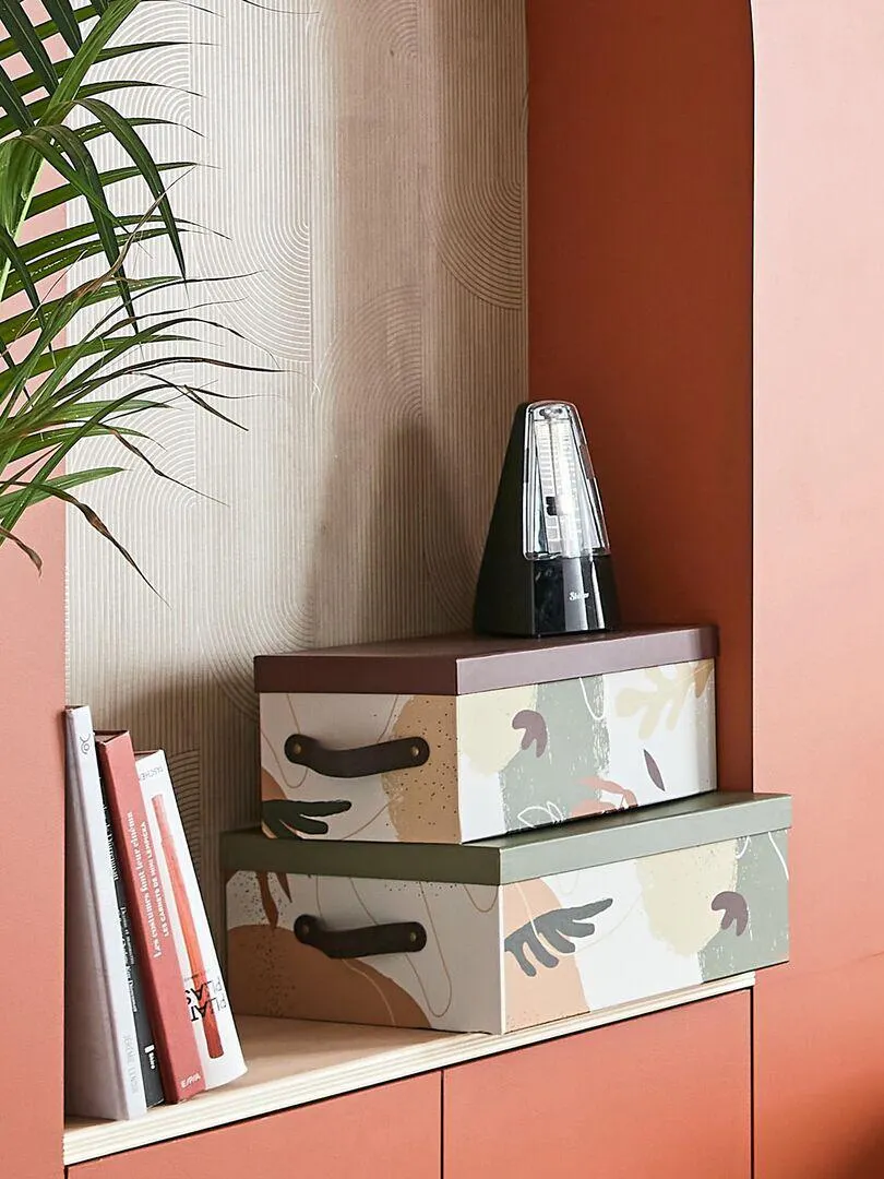 Boite de rangement avec couvercle - Kaki/beige