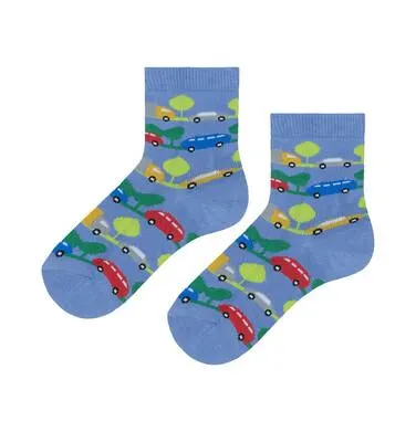 Skarpetki dziecięce, w auta, niebieskie
