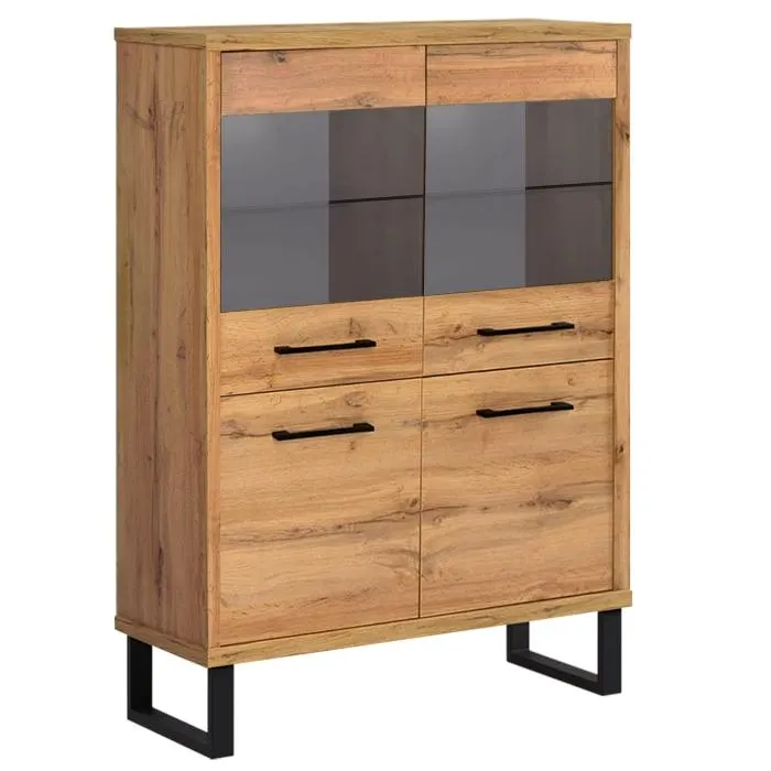 Industrialna komoda dwudrzwiowa z szybą dąb wotan 110cm LOFT