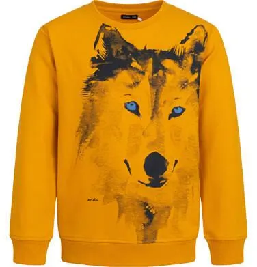 Bluza dla chłopca z wilkiem, musztardowa 9-13 lat