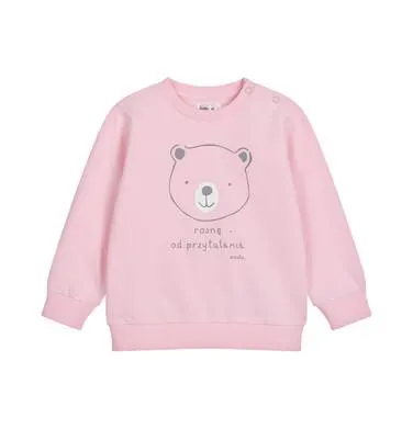 Bluza dla dziecka do 2 lat, z misiem i napisem rosnę od przytulania, jasnoróżowa