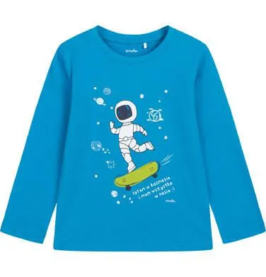 T-shirt z długim rękawem dla chłopca, z kosmonautą, niebieski 9-13 lat