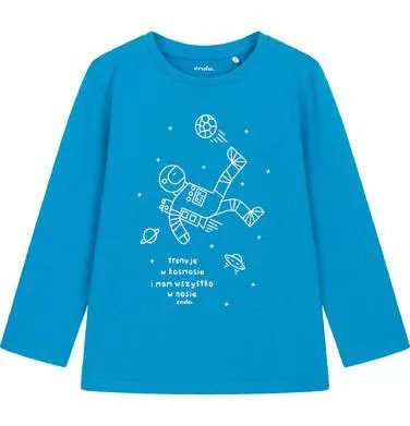 T-shirt z długim rękawem dla chłopca, z kosmonautą, niebieski 9-13 lat