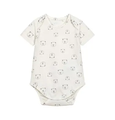 Body z krótkim rękawem dla dziecka do 2 lat, w misie, kremowe