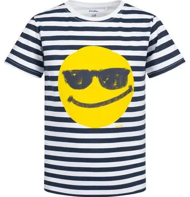 T-shirt z krótkim rękawem dla chłopca, z kolorową buźką, w paski 3-8 lat