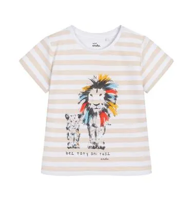 T-shirt dla dziecka do 2 lat, z dużym i małym lwem, w paski