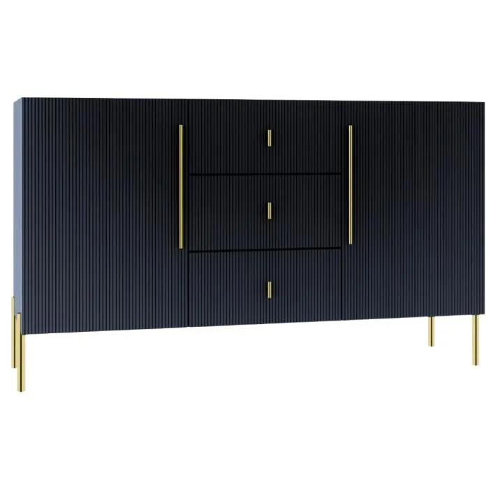 Komoda dwudrzwiowa z szufladami ryflowana czarna 150cm