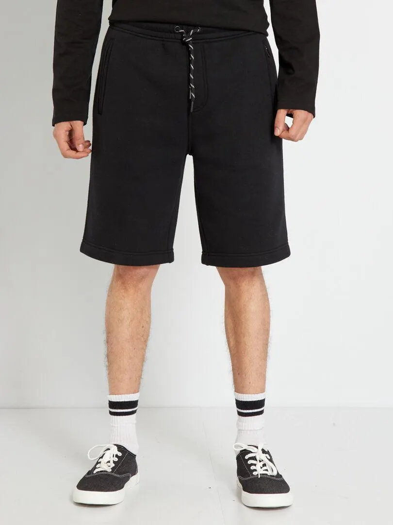 Bermuda en molleton avec poches zippées - Noir