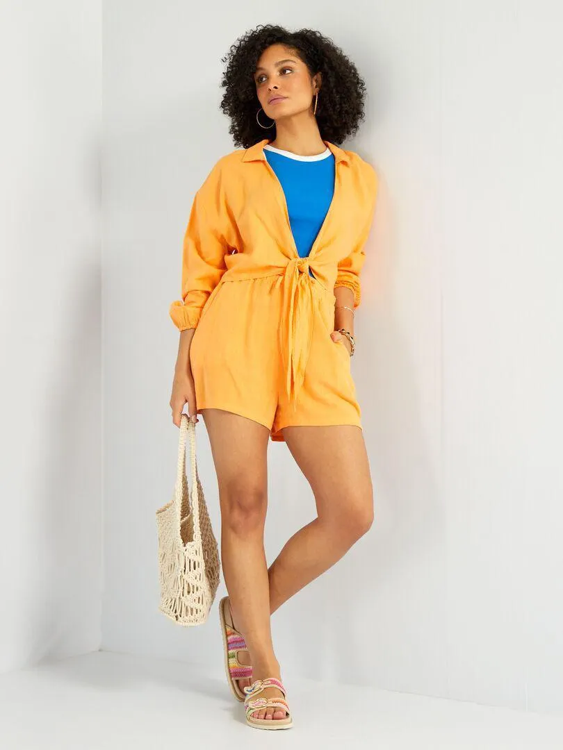 Short fluide et léger à taille haute - Orange