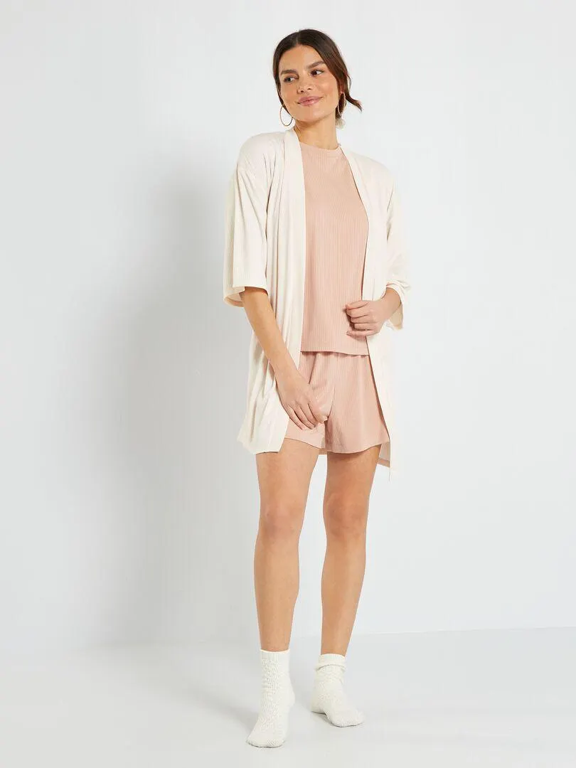 Peignoir léger uni - Rose poudré