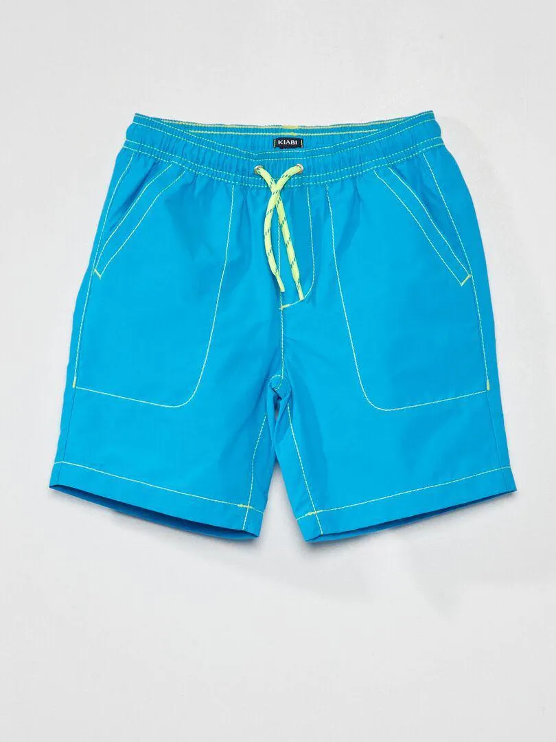 Bermuda avec surpiqûres fluo - Bleu