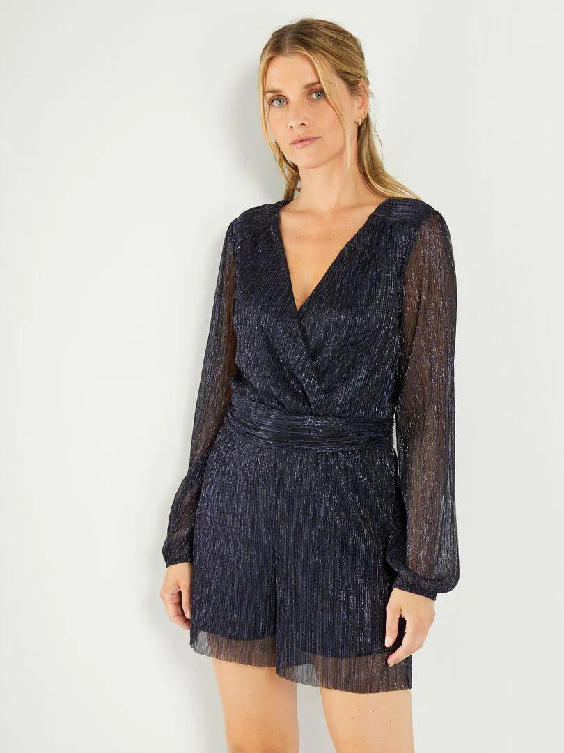 Combishort plissée brillant - Bleu marine