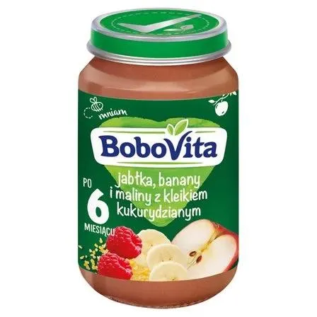 BOBOVITA JABŁKA BANANY I MALINY Z KLEIKIEM KUKURYDZIANYM PO 6 MIESIĄCU 190 G 0.19 kg