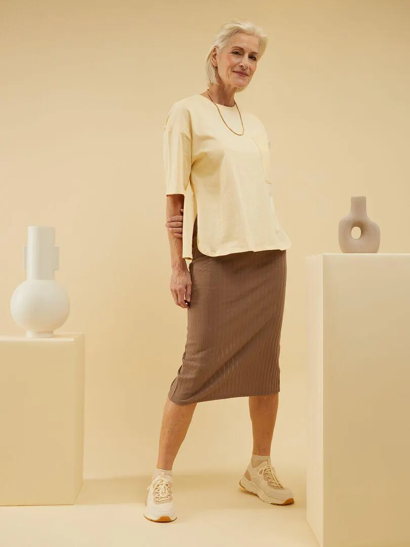 T-shirt en jersey avec poche poitrine - Ecru vanille