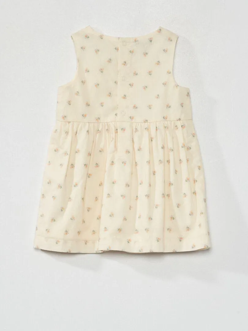 Robe en voile de coton avec imprimé - Ecru