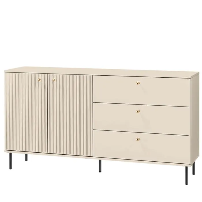 Komoda CAXEMIRA 2D3S z ryflami i złotymi uchwytami 160 cm