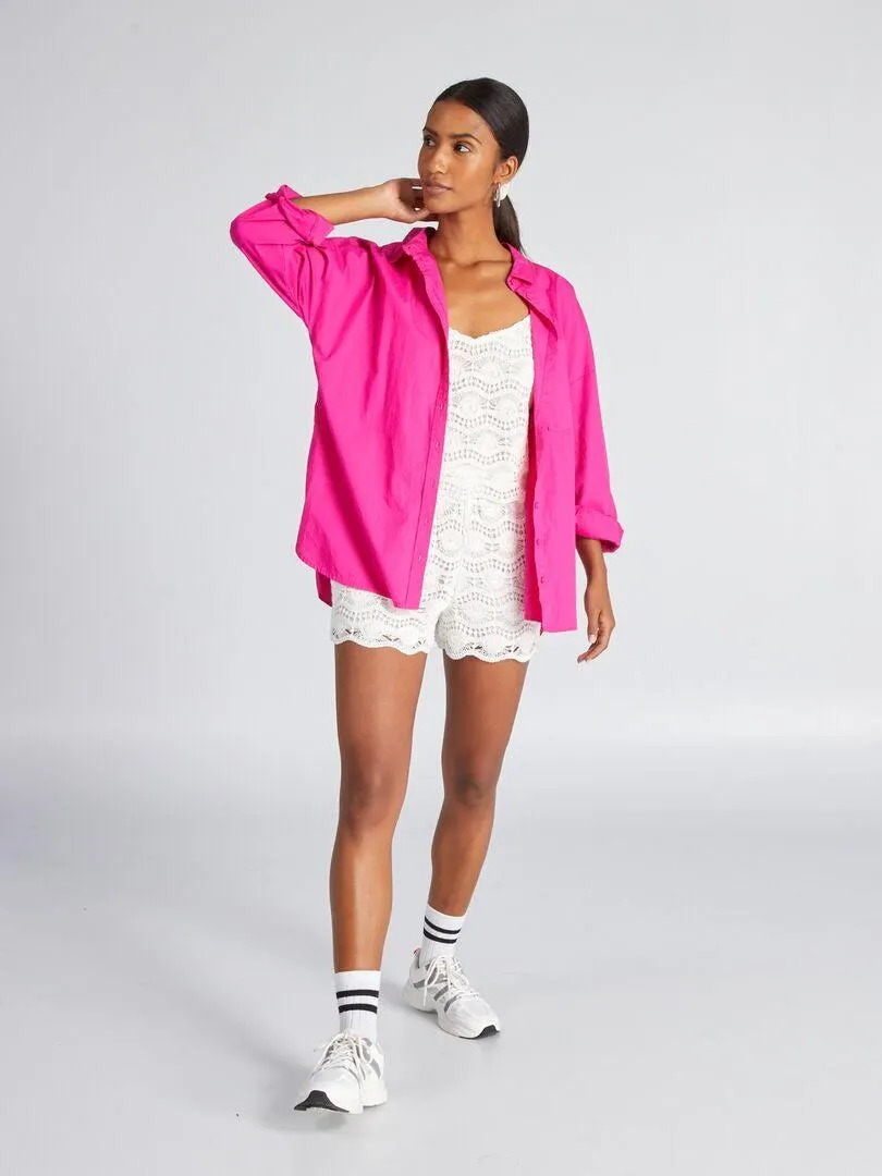 Crop top en macramé avec bretelles à nouer - Blanc