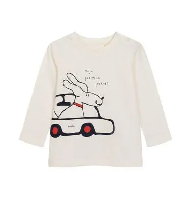 Bluzka z długim rękawem dla dziecka do 2 lat, z napisem moja pierwsza podróż, kremowa