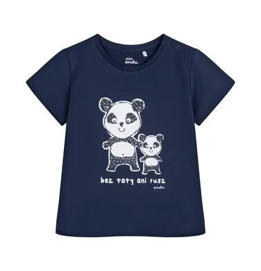 T-shirt dla dziecka do 2 lat, z misiami panda, granatowy