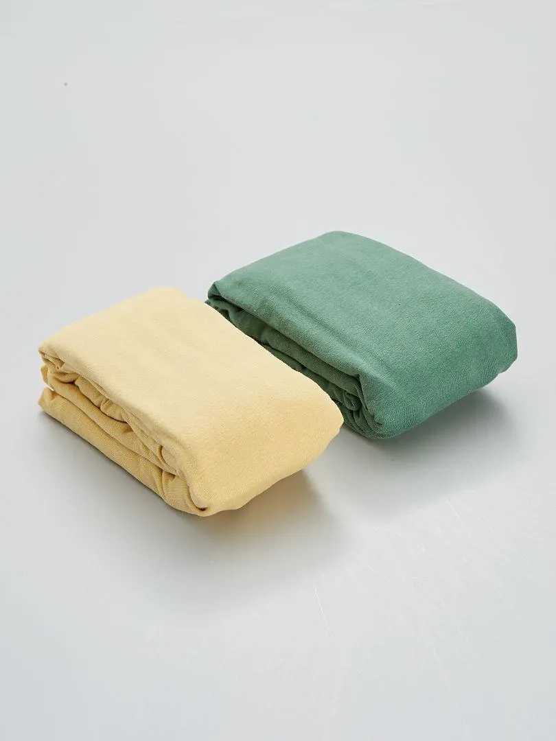Lot de 2 draps housse 60 x 120 cm - vert/jaune