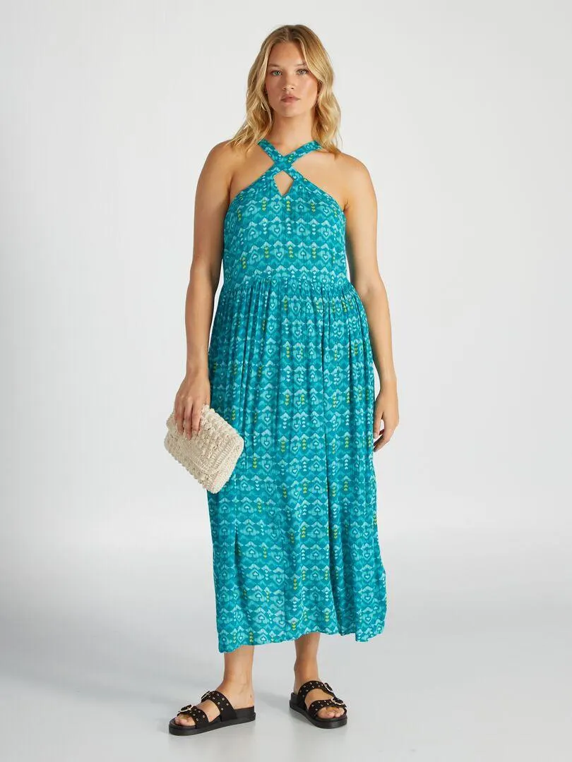 Robe longue col croisé - Bleu