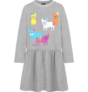 Sukienka z długim rękawem dla dziewczynki, z buldożkami, szara, 9-13 lat D07H526_1