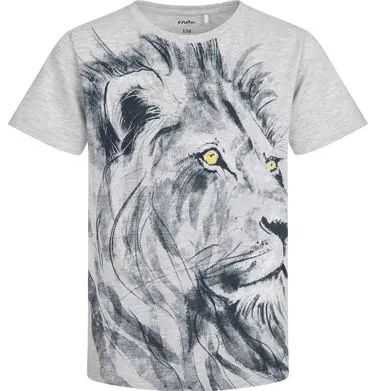 T-shirt z krótkim rękawem dla chłopca, z lwem, szary 9-13 lat