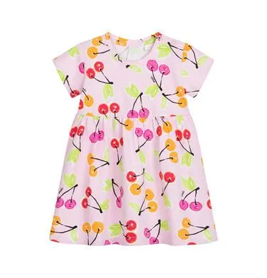 Sukienka z krótkim rękawem dla dziewczynki do 2 lat, z wiśniami, różowa