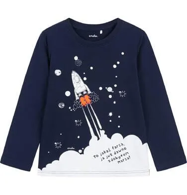 T-shirt z długim rękawem dla chłopca, z rakietą, granatowy 9-13 lat