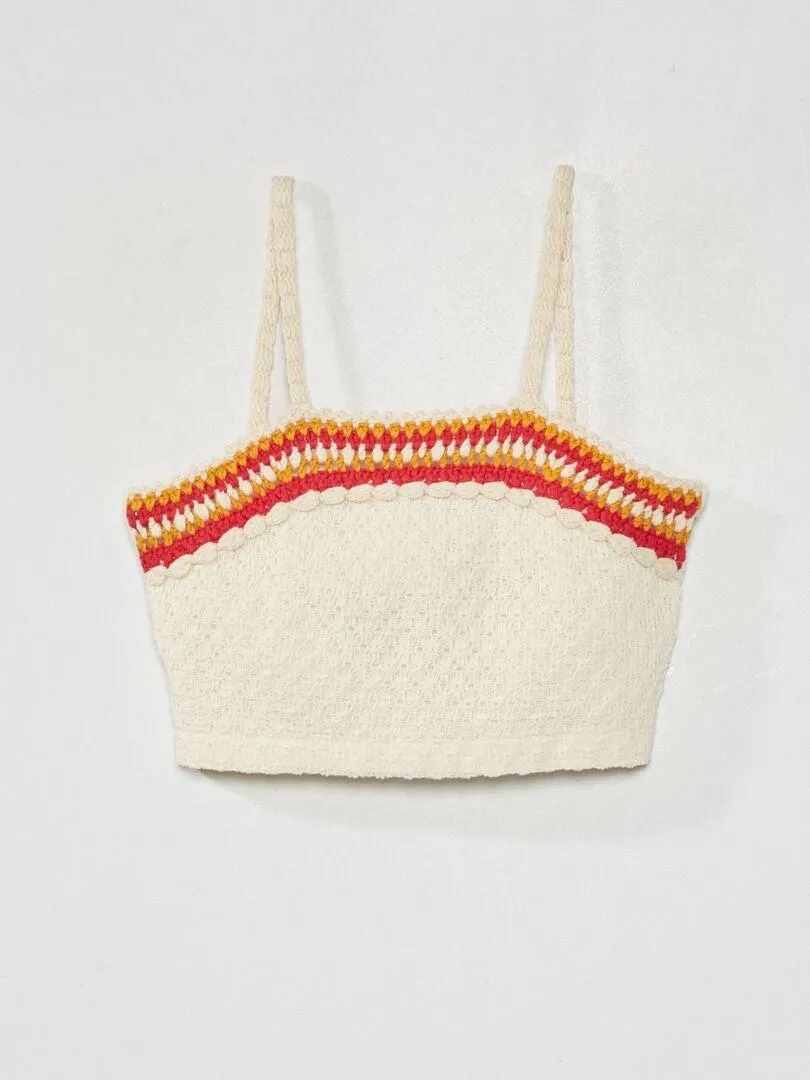 Top court à maille crochet - Rose