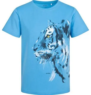 T-shirt z krótkim rękawem dla chłopca, z tygrysem, niebieski 9-13 lat