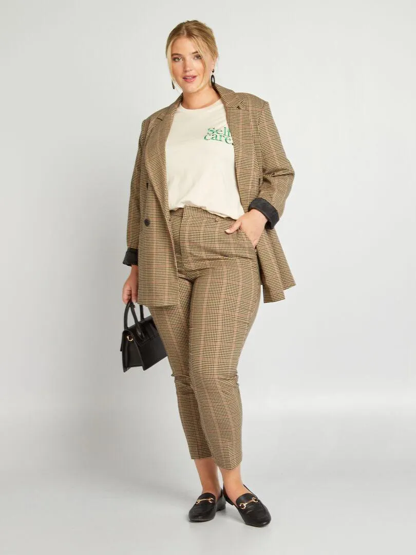 T-shirt à col rond avec message brodé - Ecru